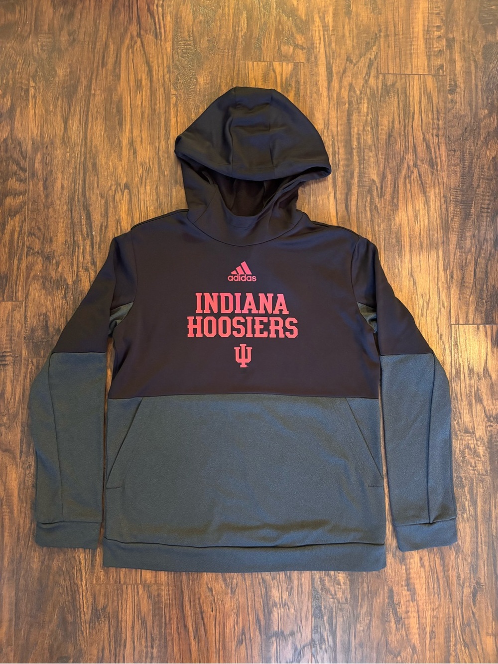 adidas Indiana Hoosiers Fitted Womens Black & Gray Crewneck Hoodie with Red Logo